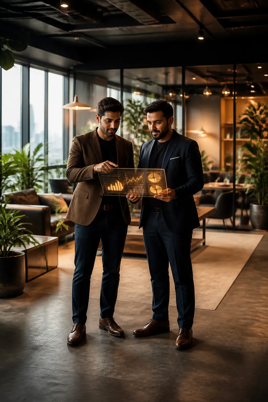 VgrowAI founders reviewing the growth dashboard